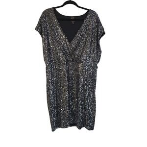 Reitmans Rock & Shine Silver Sequin Wrap V-Neck Mini Dress XXL Plus Size Black
